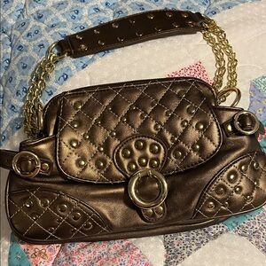 Heiress by Paris Hilton Stud-Embellished Quilted Shoulder Bag in Metallic Brown